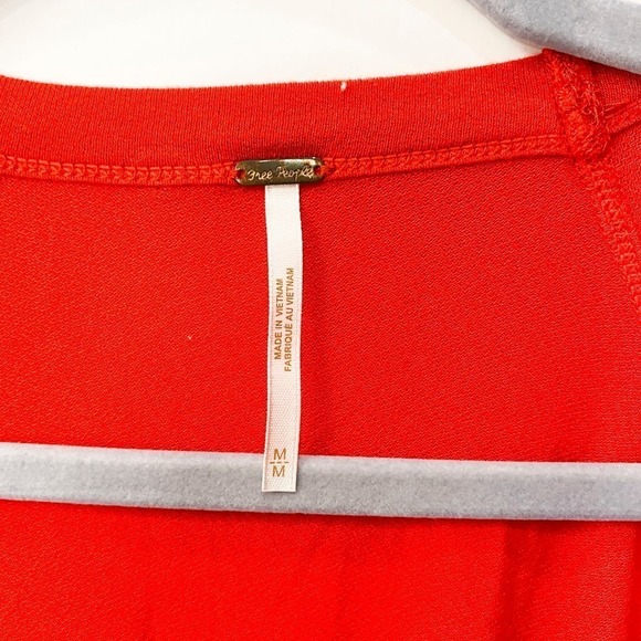 Free People Bright Red Blouse Medium top knot front plunging neck - Picture 2 of 5